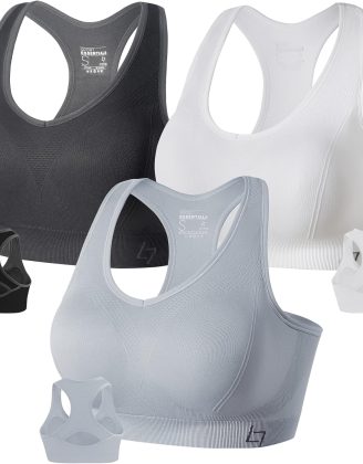 Racerback Sports Bras for Women - Padded Seamless Support Bra for Yoga Gym Workout Fitness