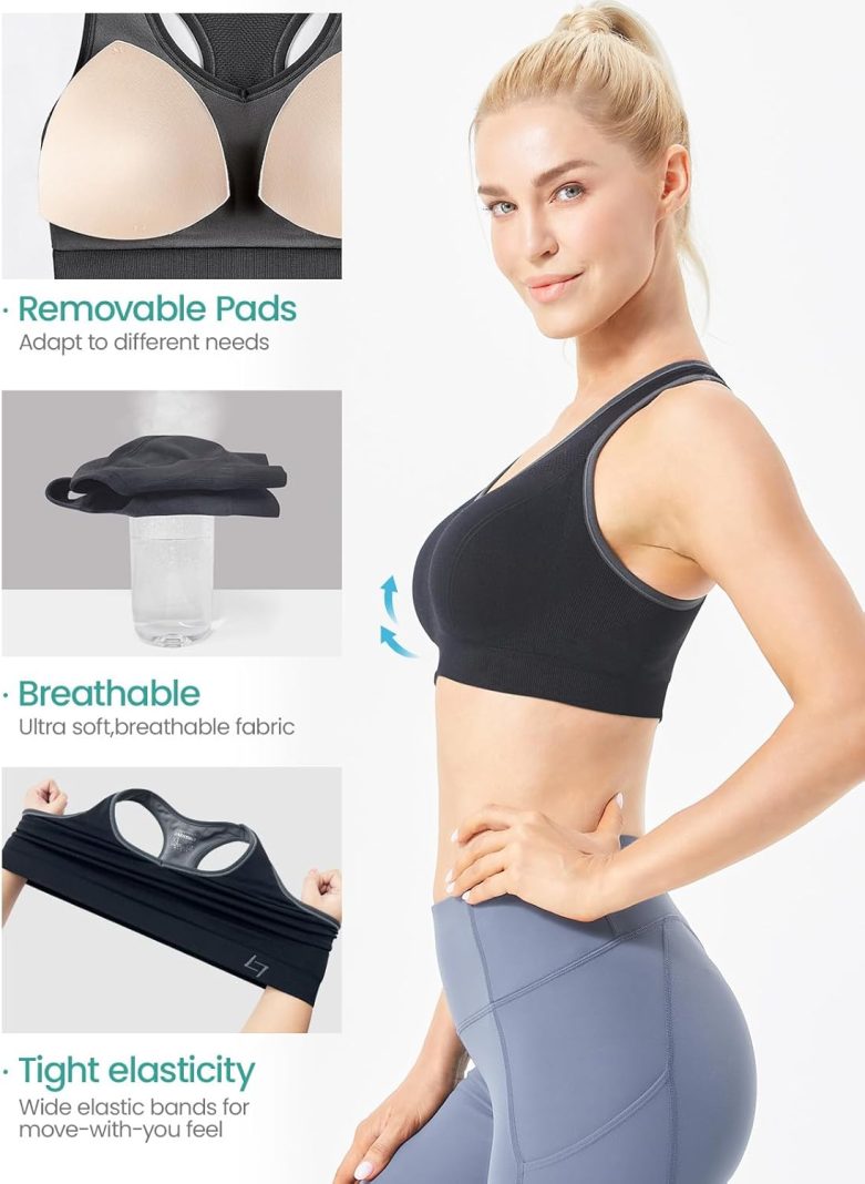 Racerback Sports Bras for Women - Padded Seamless Support Bra for Yoga Gym Workout Fitness - Image 4